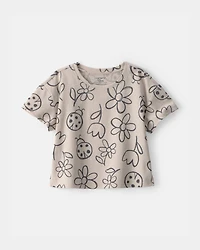 Baby Girl Ladybug Floral Relaxed Top - Brown