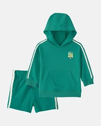 Baby Boy 2-Piece 'Full Speed' French Terry Hoodie & Shorts Set - Green