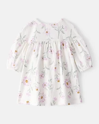Baby Girl Floral Gauze Dress - White
