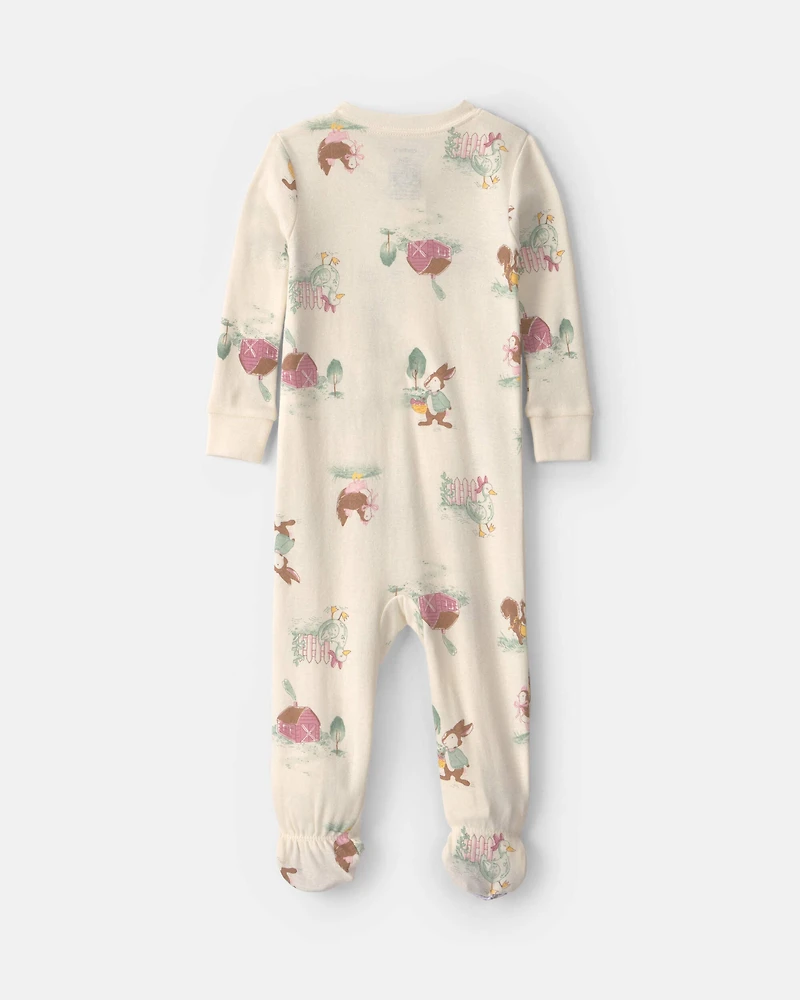 Toddler Girl 1-Piece Country Farm 100% Cotton Snug Fit Footed Pajama - Cream