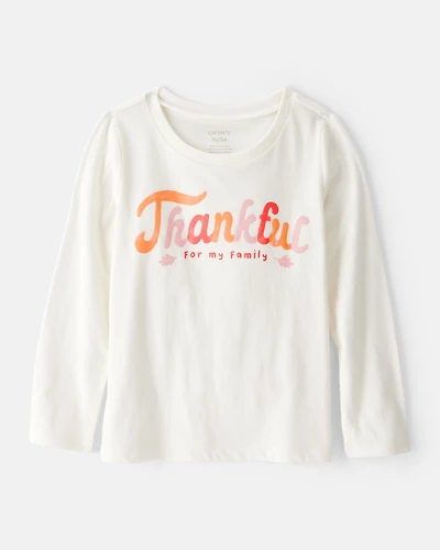 Toddler Girl Thankful Long-Sleeve Graphic Tee - White