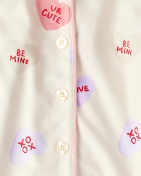 Toddler Girl Candy Hearts Fleece Loose Fit 2-Piece Pajamas - Ivory