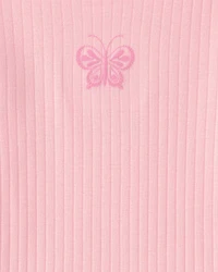 Girls Butterfly Rib Snug Fit 2-Piece Pajama Set - Pink