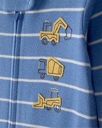 Baby Boy Construction Striped 100% Cotton Snug Fit 1-Piece Pajama - Blue