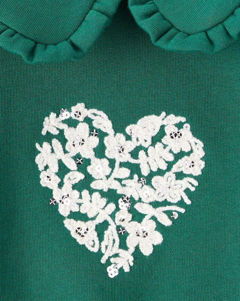Baby Girl Heart Long-Sleeve Pullover Sweatshirt - Green