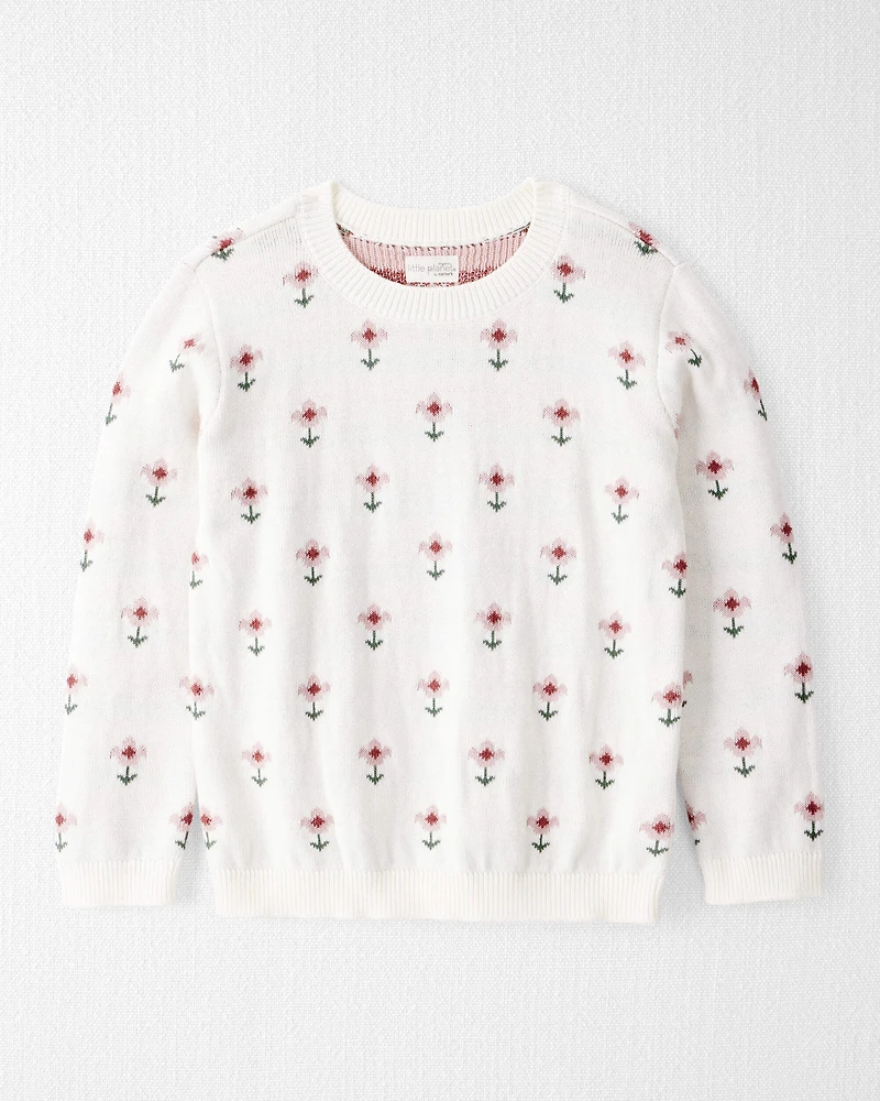 Girls Organic Cotton Sweater Knit in Wildflower Maze Print