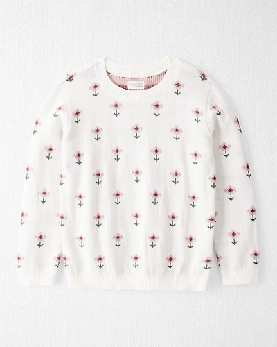 Girls Organic Cotton Sweater Knit in Wildflower Maze Print