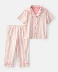 Toddler Girl Striped Loose Fit 2-Piece Pajama Set - Pink/Ivory