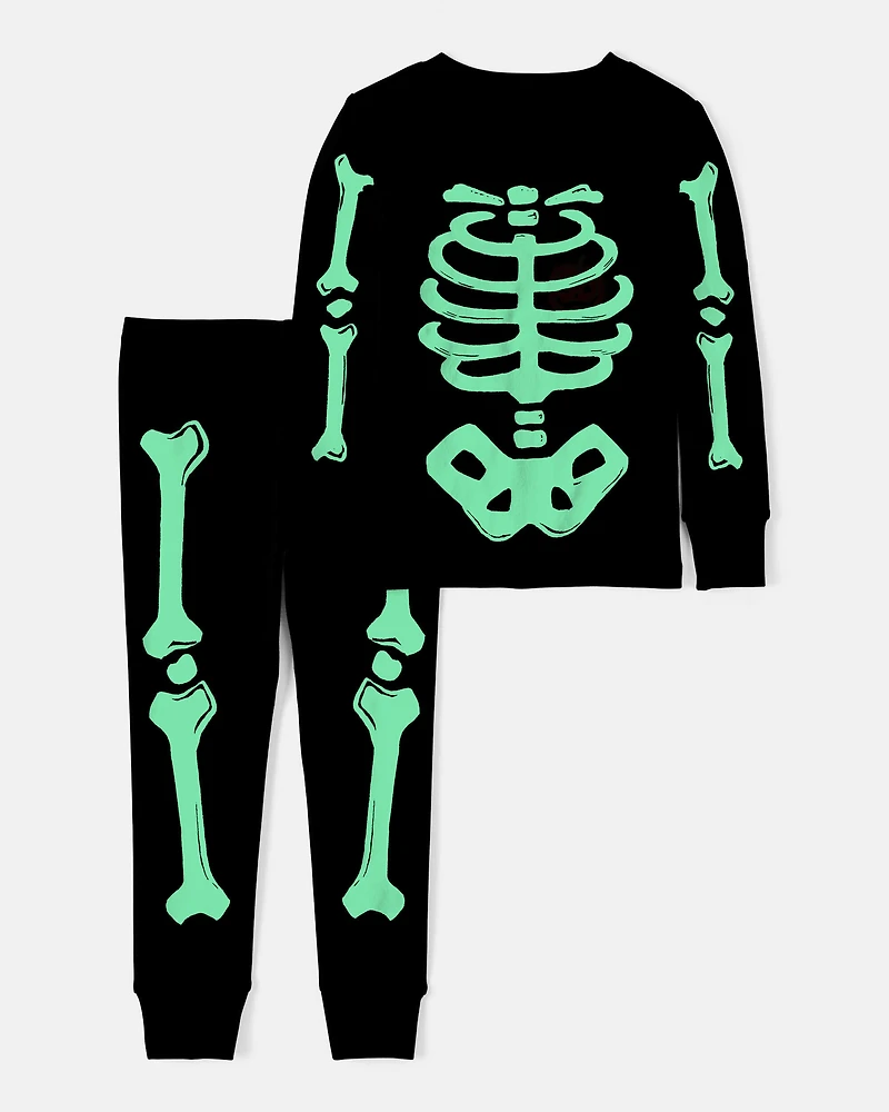 Toddler 2-Piece Glow Halloween Skeleton 100% Snug Fit Cotton Pajamas - Black