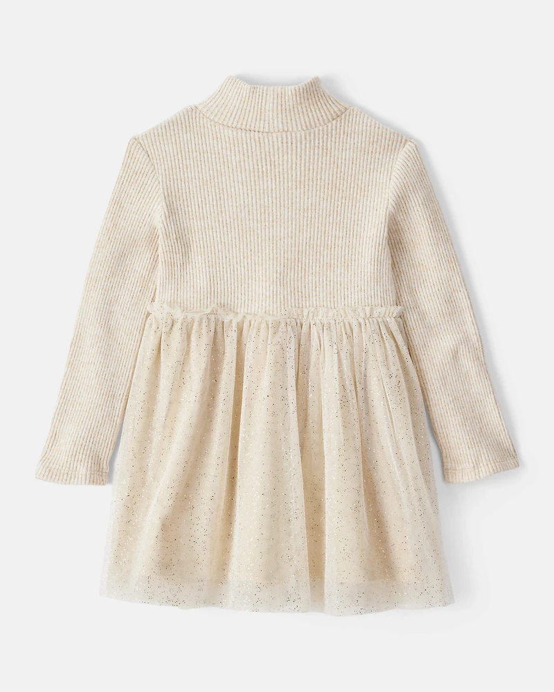 Toddler Girl Long-Sleeve Tulle Occasion Dress - Ivory