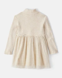 Toddler Girl Long-Sleeve Tulle Occasion Dress - Ivory
