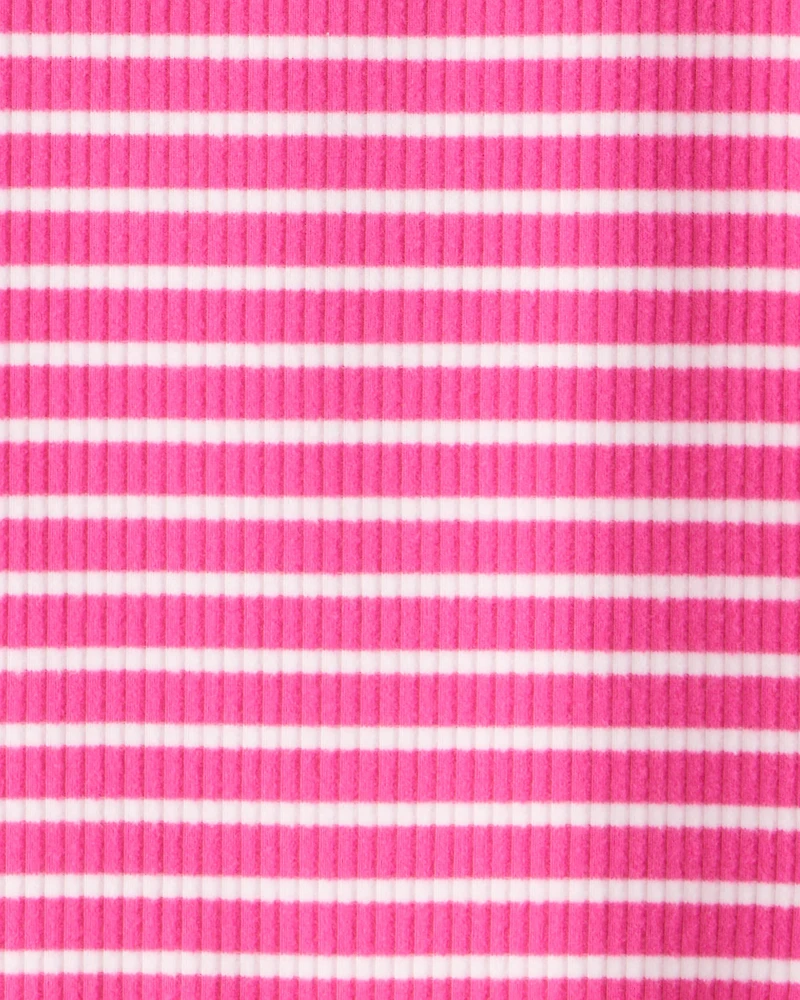 Girls Stripe Ribbed Top - Pink