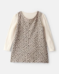 Toddler Girl 2-Piece Leopard Print Cotton Long-Sleeve Dress Set - Brown