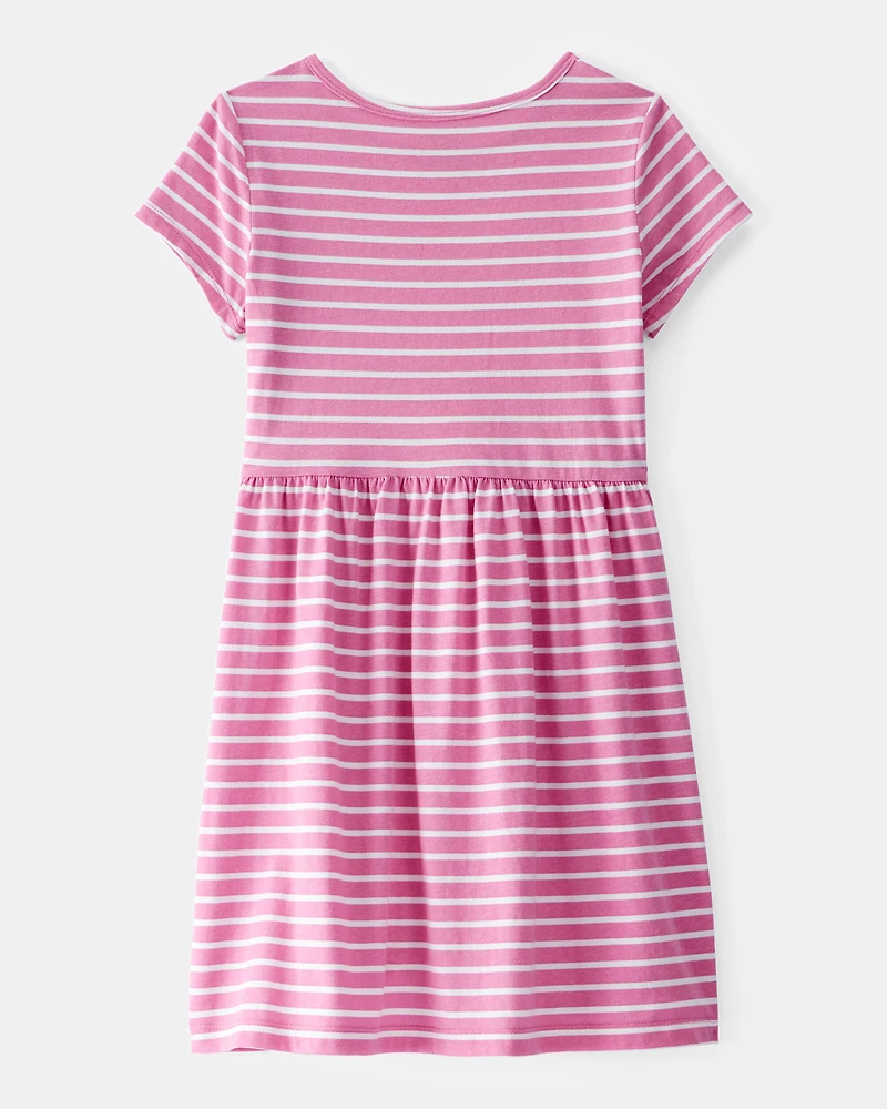 Girls Striped Short-Sleeve Dress - Pink