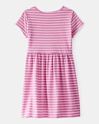 Girls Striped Short-Sleeve Dress - Pink