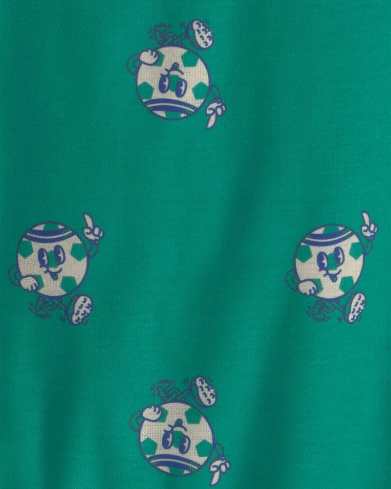Toddler Boy Soccer Short-Sleeve Loose Fit 2-Piece Pajama Set - Green/Grey