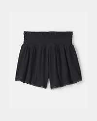Girls Smocked Crinkle Shorts - Black