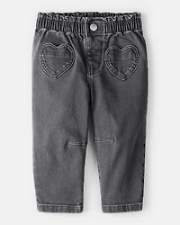Baby Girl Heart Pocket Barrel Jeans - Black
