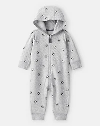 Baby Boy Soccer Quilted Long-Sleeve Hooded Jumpsuit - Black