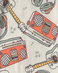 Boys 'Dance Vibes' 100% Cotton 4-Piece Pajama Set - Ivory/Orange