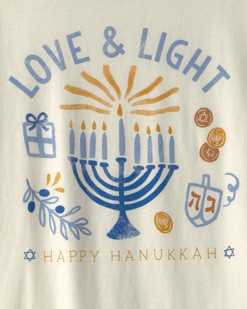 Kid 'Happy Hanukkah" Short-Sleeve Graphic Tee - Ivory
