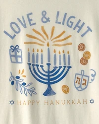 Kid 'Happy Hanukkah" Short-Sleeve Graphic Tee - Ivory