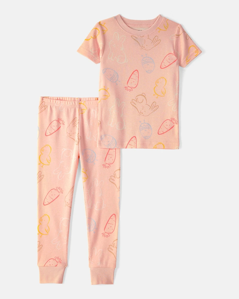 Toddler Girl Easter Bunny 100% Cotton Snug Fit 2-Piece Pajama Set - Pink