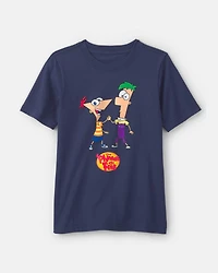Kids Phineas and Ferb Graphic Tee - Navy Blue
