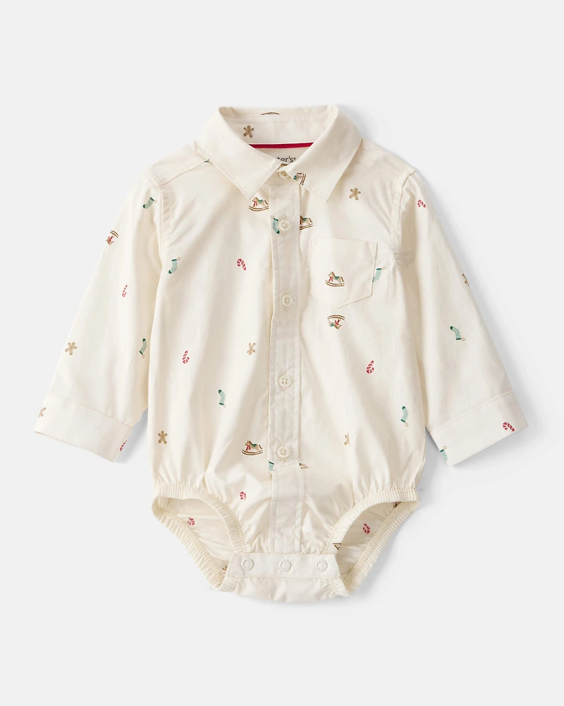 Baby Boy 3-Piece Holiday Print Cotton Long-Sleeve Shirt & Suspender Pant Set - Red/White