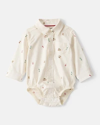 Baby Boy 3-Piece Holiday Print Cotton Long-Sleeve Shirt & Suspender Pant Set - Red/White