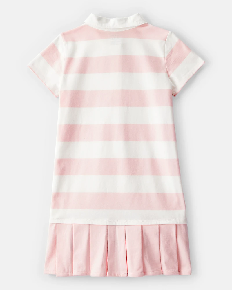 Kid Striped Rugby Pleated Dress - Pink/White