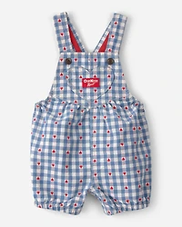 Baby Girl Heart Print Denim Shortall