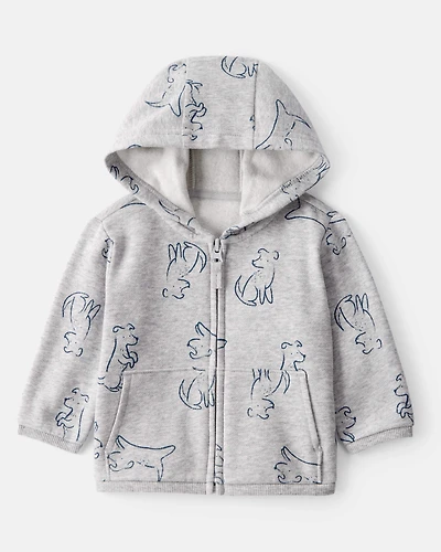 Baby Boy DayDream Fleece Dog Print Long-Sleeve Hoodie - Grey