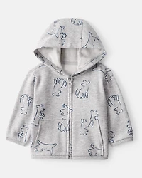 Baby Boy DayDream Fleece Dog Print Long-Sleeve Hoodie - Grey
