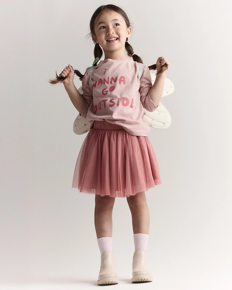 Toddler Girl 'I Wanna Go Outside' Long-Sleeve Relaxed Graphic Tee - Light Pink