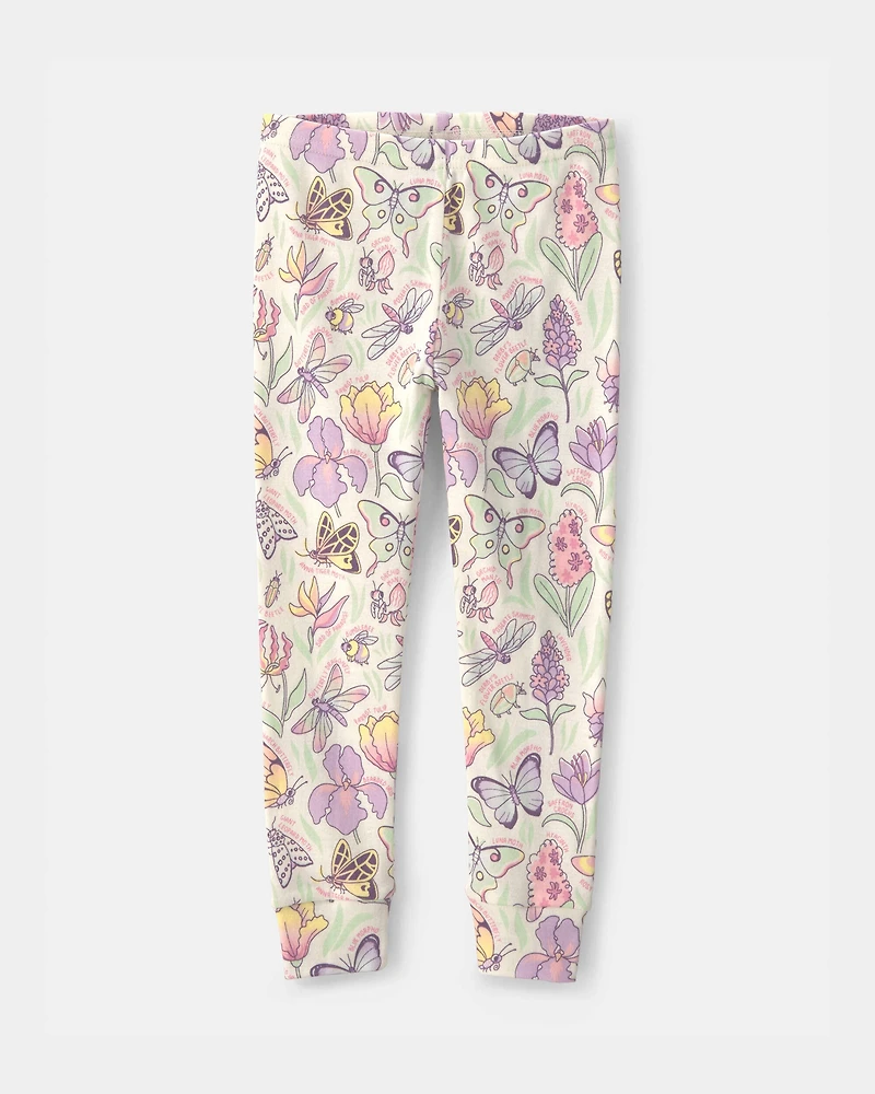 Toddler Girl Butterfly 100% Cotton Snug Fit 2-Piece Pajama Set - Cream