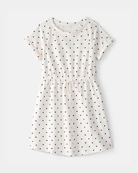 Girls Polka Dot French Terry Dress - White/Blue