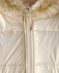 Girls Hooded Heavyweight Winter Jacket - Cream