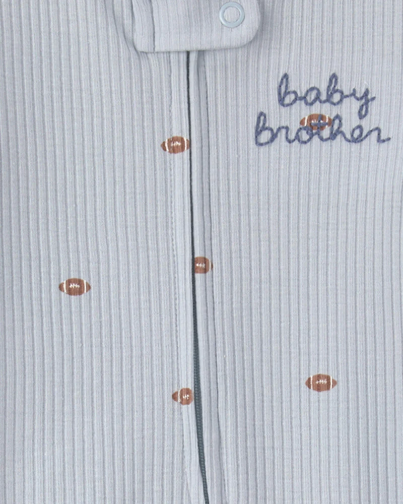 Baby Boy 'Baby Brother' Cotton 2-Way Zip Sleep & Play Pajamas - Blue
