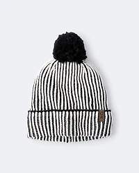Toddler Neutral Striped Pom Pom Beanie - Black/White