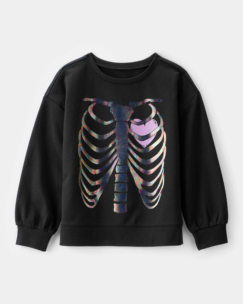 Girls Metallic Skeleton Pullover Sweatshirt - Black
