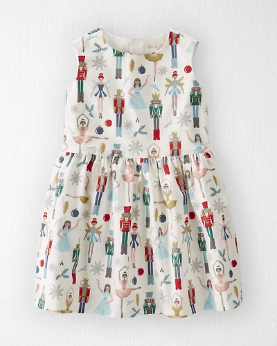 Toddler Girl Organic Cotton Dress in Nutcracker Print