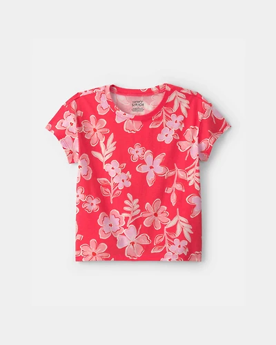 Girls Floral Top - Coral