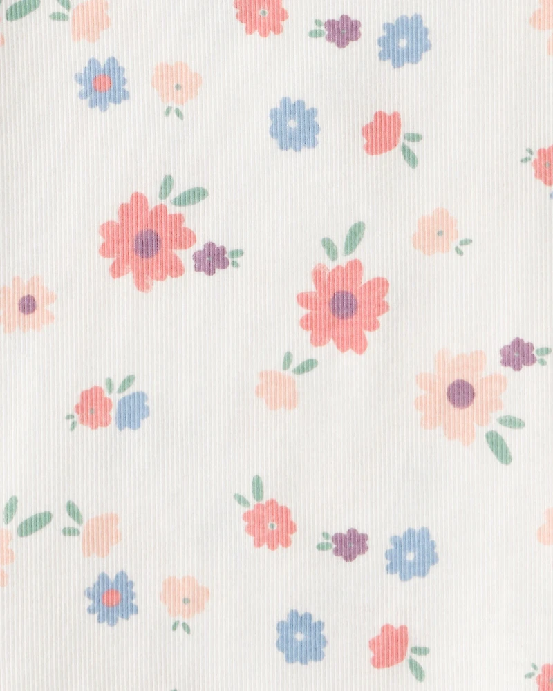 Toddler Girl Floral Cotton Ruffle Long-Sleeve Top - White