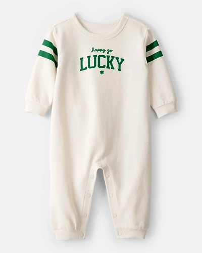 Baby St. Patrick's Day Lucky French Terry Long-Sleeve Jumpsuit - Cream