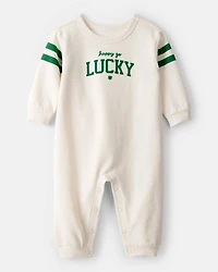 Baby St. Patrick's Day Lucky French Terry Long-Sleeve Jumpsuit - Cream