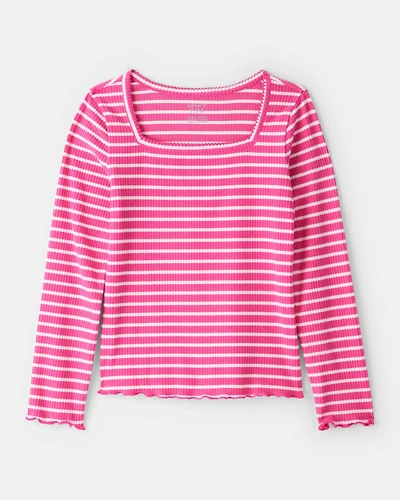 Girls Stripe Ribbed Top - Pink