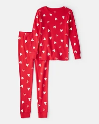 Kid Valentine's Day Heart 100% Cotton Snug Fit 2-Piece Pajamas - Red