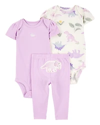 Baby Girl 3-Piece Dinosaur Little Character Set - Purple