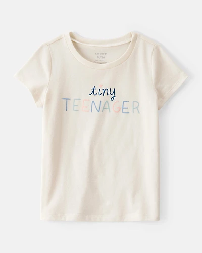 Toddler Girl 'Tiny Teenager' Short-Sleeve Graphic Tee - Cream